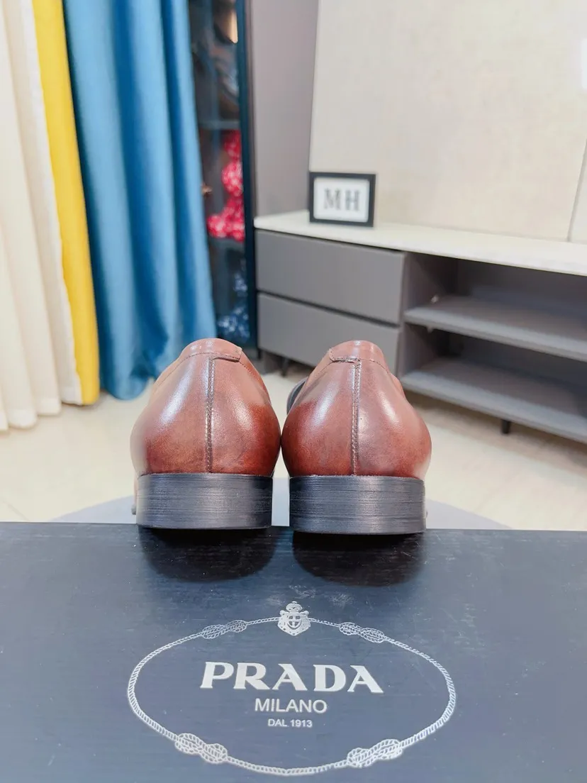 Men's shoes 💰540🌹🌹【PRADA Leather Shoes】Top purchasing agency Original imported Italian custom-made open-edge beaded cowhide leather surface, fully imported water-dyed breathable cowhide lining, original factory special molded sole super comfortable, size: 38-44
